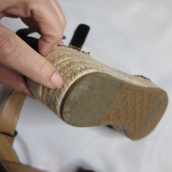 JESSICA CLIEN wedges BLACK tan ESPADRILLES velcro SIZE 8 1/2M - Picture 5 of 8